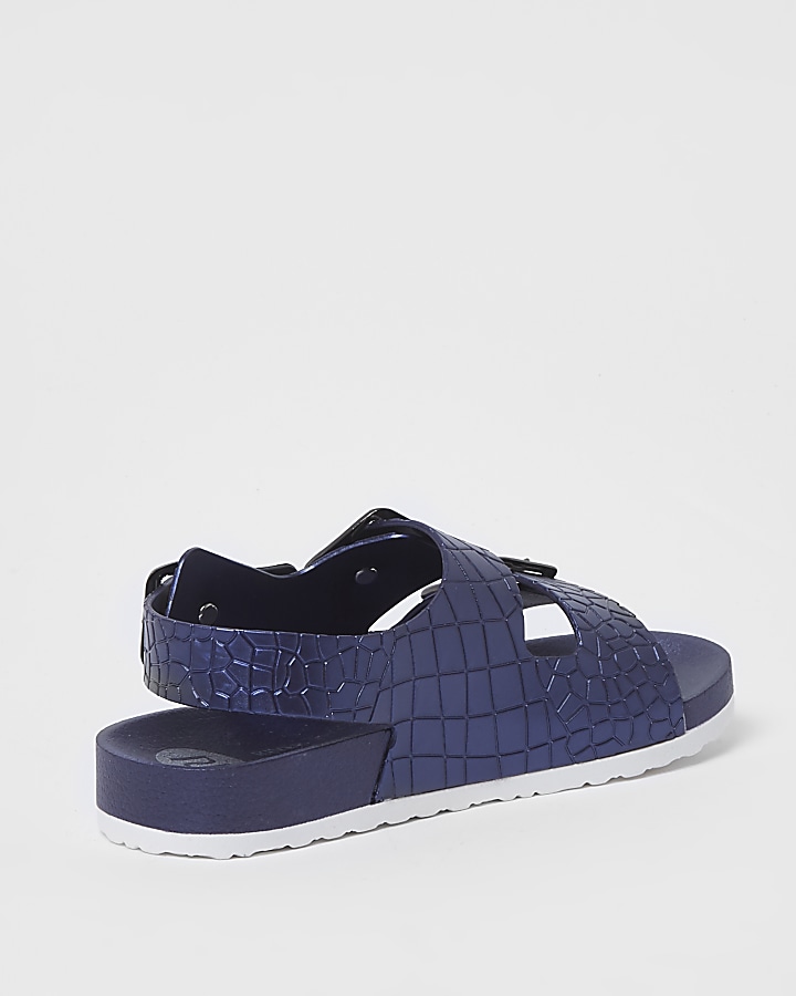 Boys navy croc buckle sandals