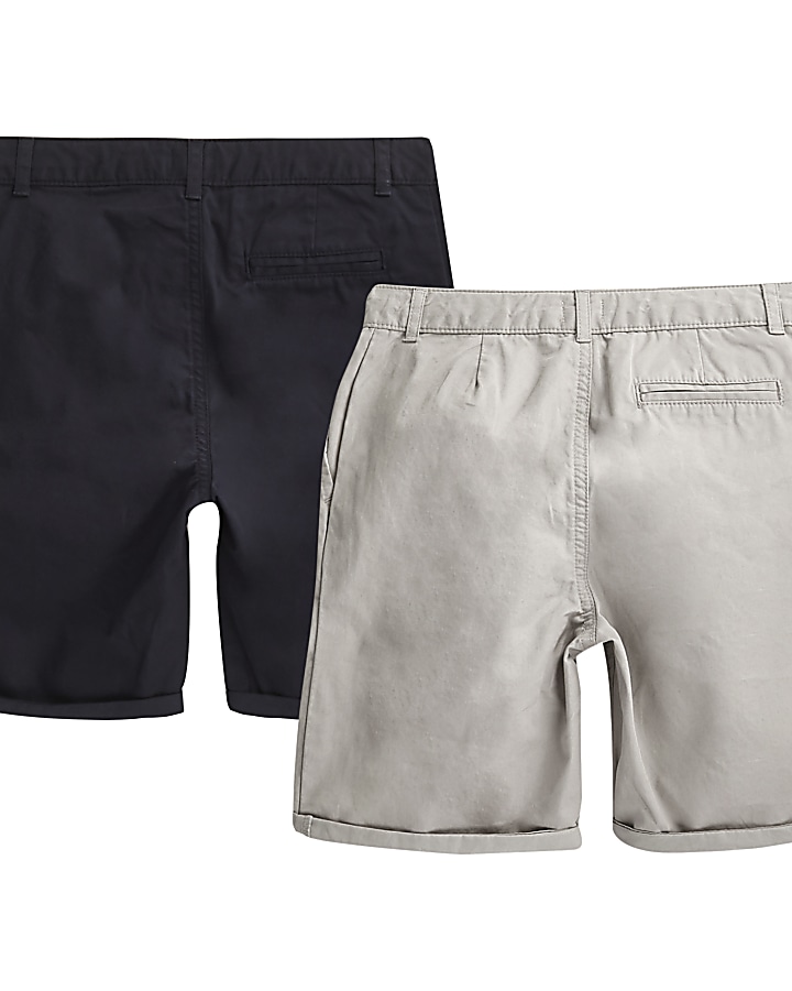 Boys navy and grey chino shorts multipack