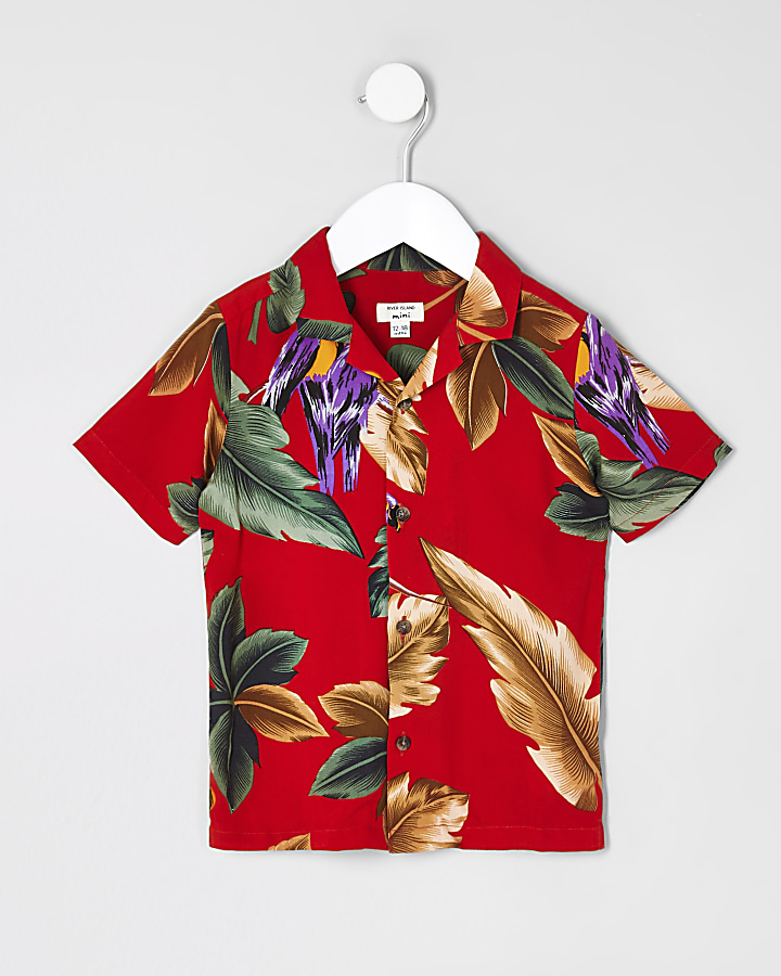 Mini boys red leaf print shirt