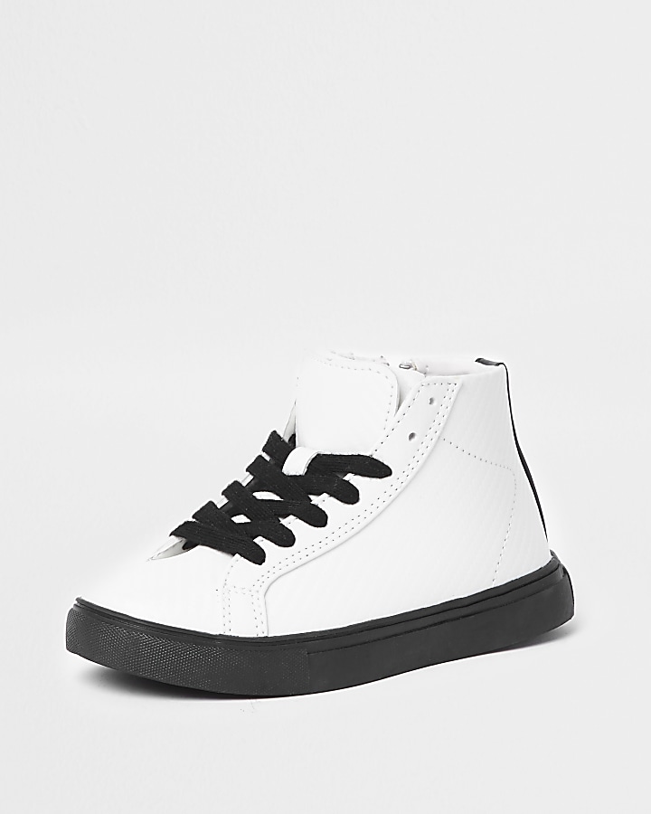 Boys white textured high top trainers