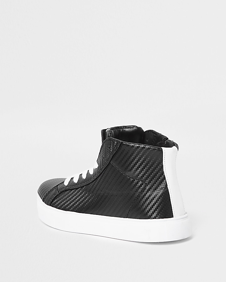 Boys black textured high top trainers