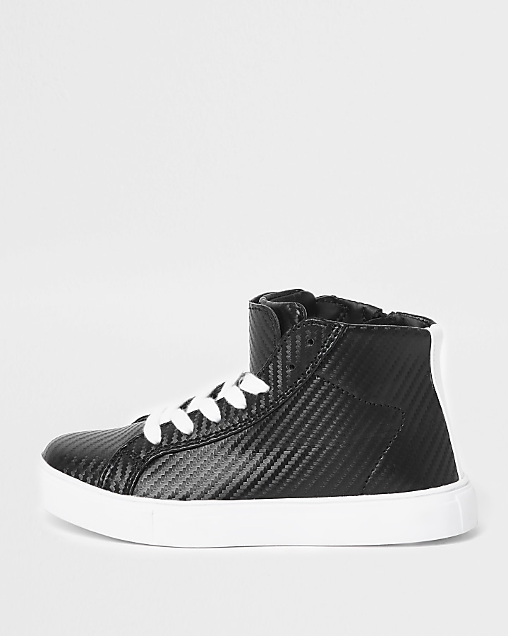 Boys black textured high top trainers
