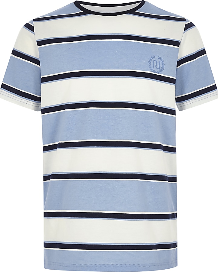 Boys blue stripe ‘RI’ embroidered T-shirt
