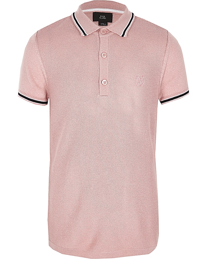 Boys pink pique polo shirt