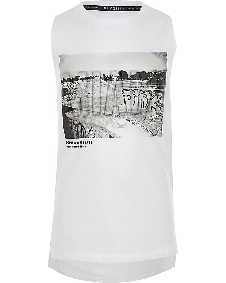 Boys white embossed ‘Miami’ print vest