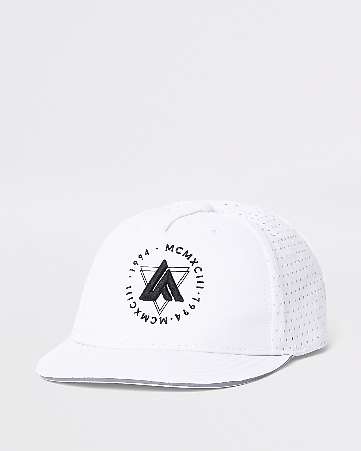 Mini boys white 'LA' embroidery flat cap