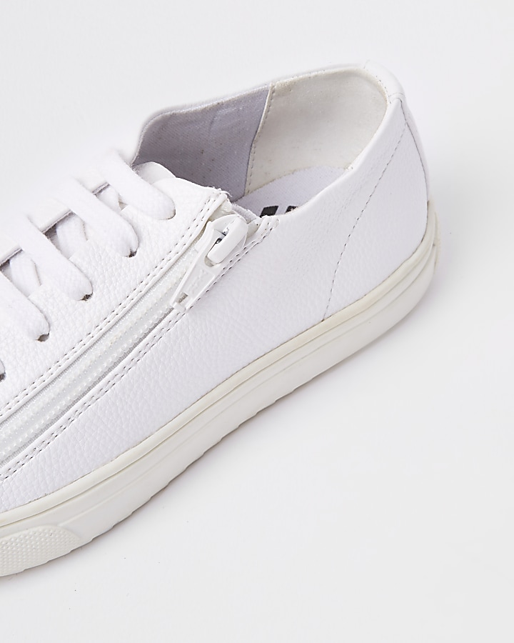 Boys white lace-up zip trainers