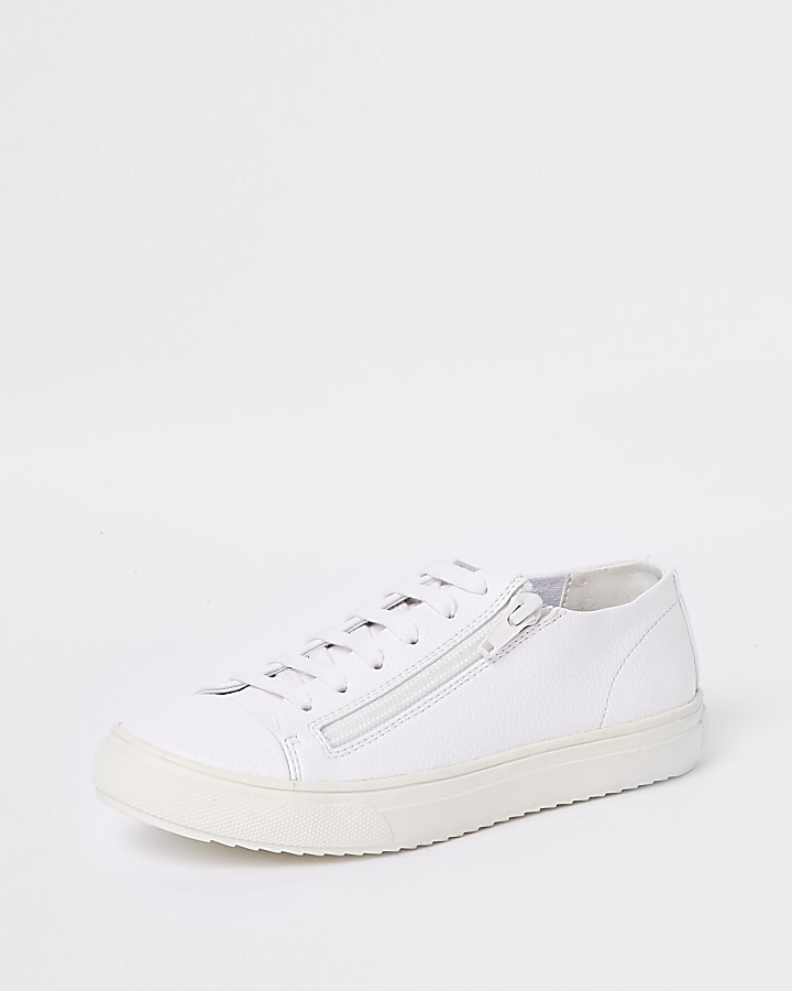 Boys white lace-up zip trainers