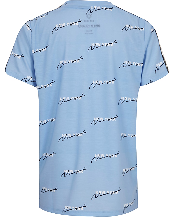 Boys blue ‘NYC’ print tape T-shirt