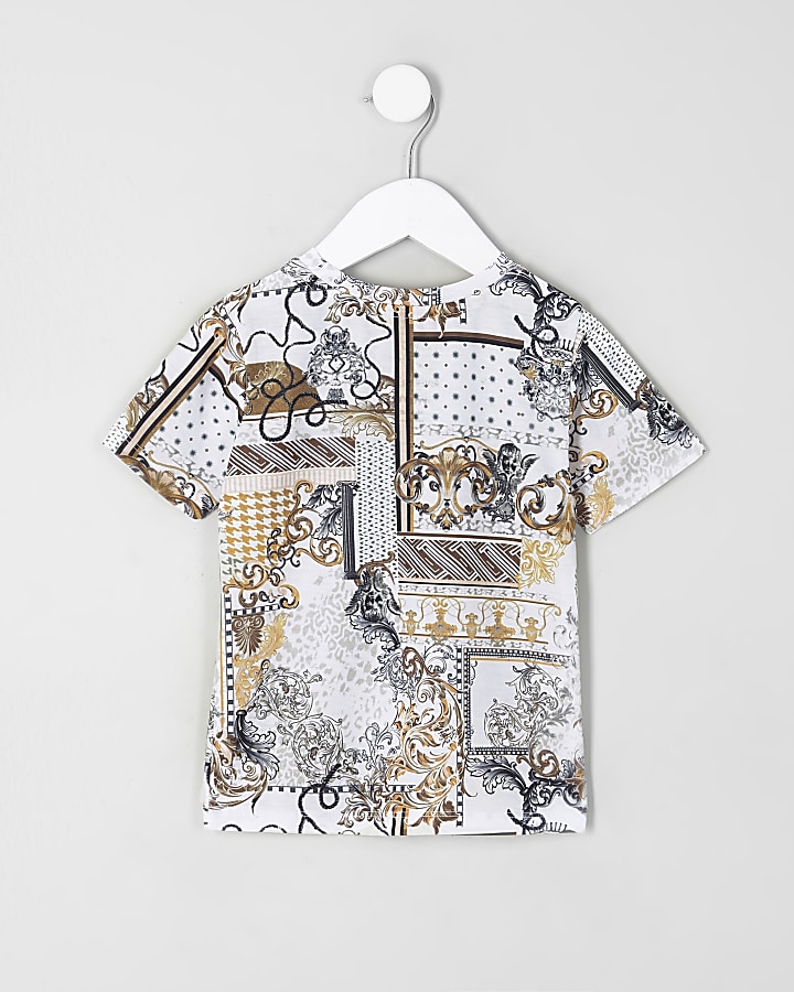 Mini boys white baroque print T-shirt