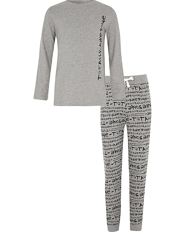 Boys grey ‘totally awesome’ print pyjama set