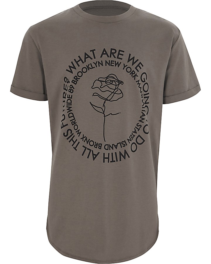 Boys khaki rose print short sleeve T-shirt