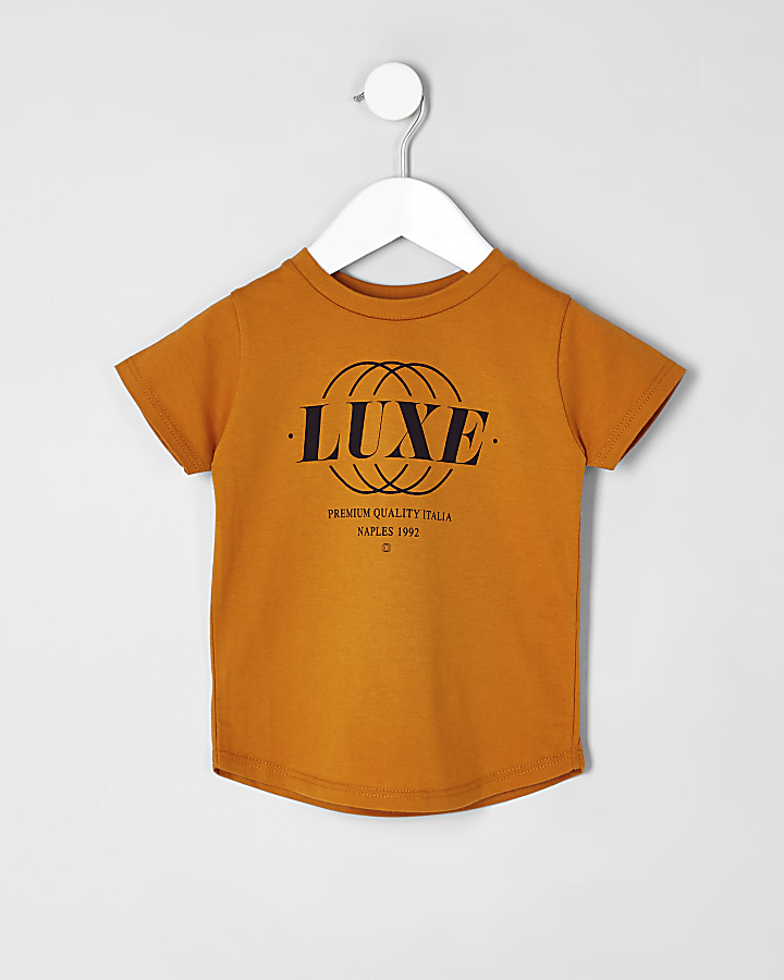Mini boys orange 'luxe' print T-shirt