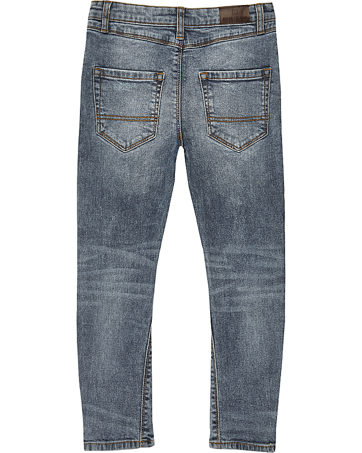Boys mid blue wash ripped Tony slouch jeans