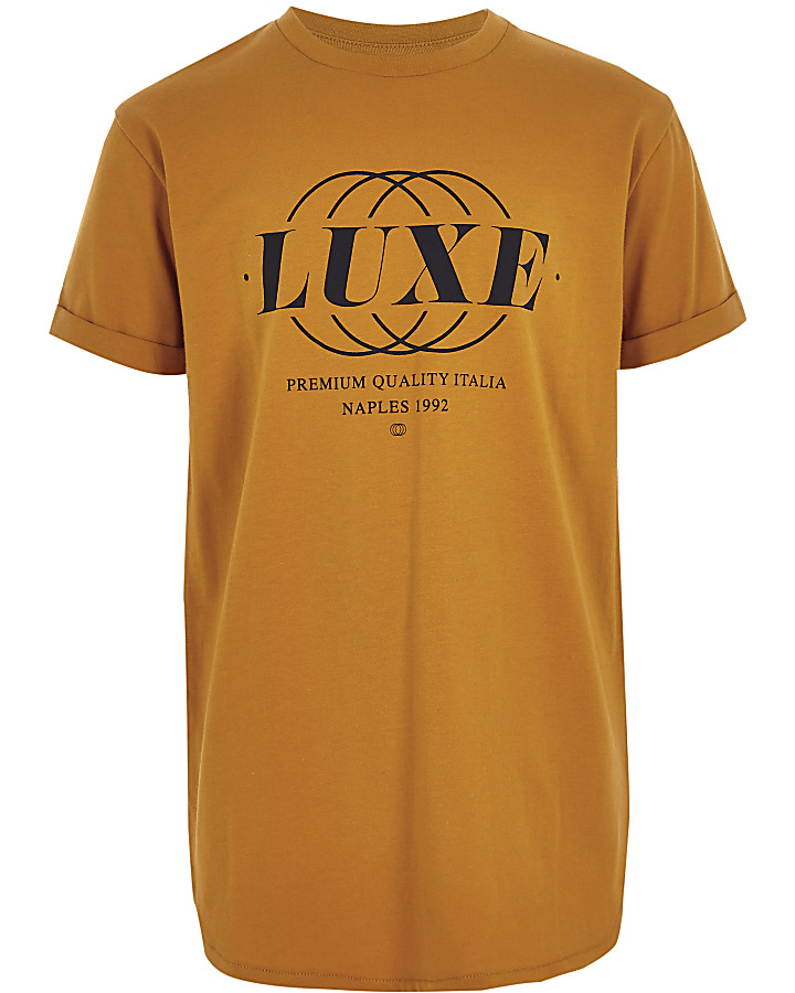 Boys yellow ‘luxe’ curved hem T-shirt