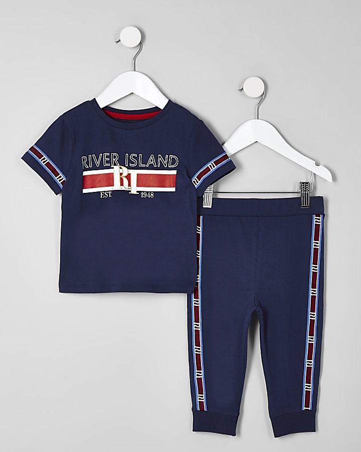 Mini boys navy RI tape pyjama set