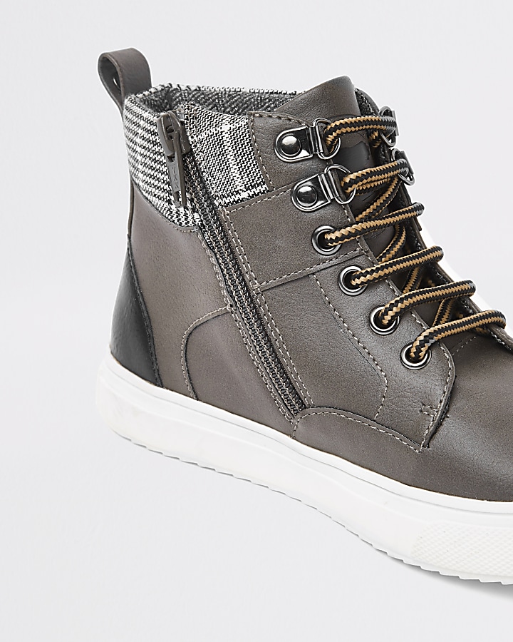 Boys grey lace-up ankle boots