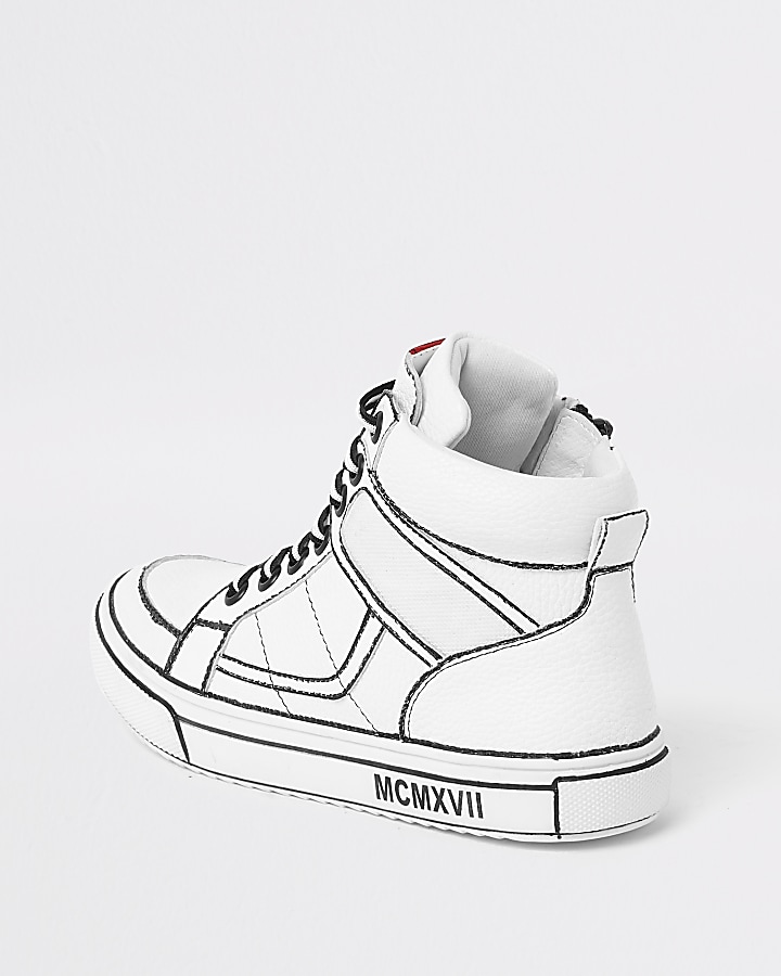 Boys white drawn-on high top trainers