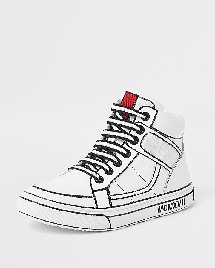 Boys white drawn-on high top trainers
