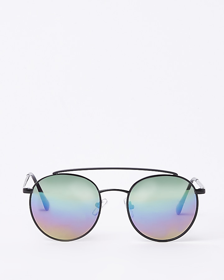 Boys black round rainbow tinted sunglasses