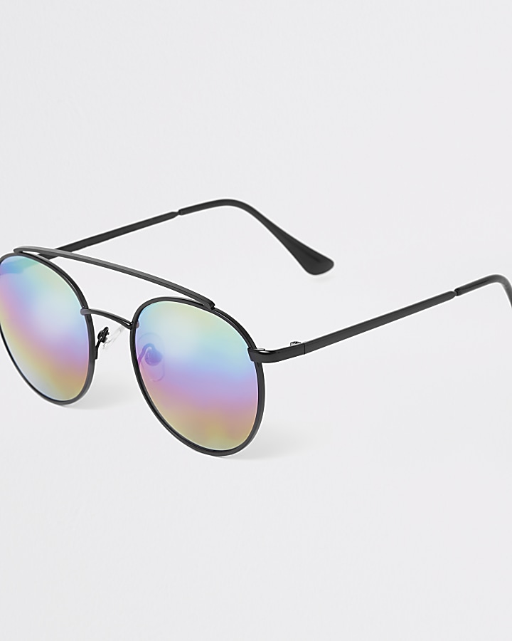 Boys black round rainbow tinted sunglasses