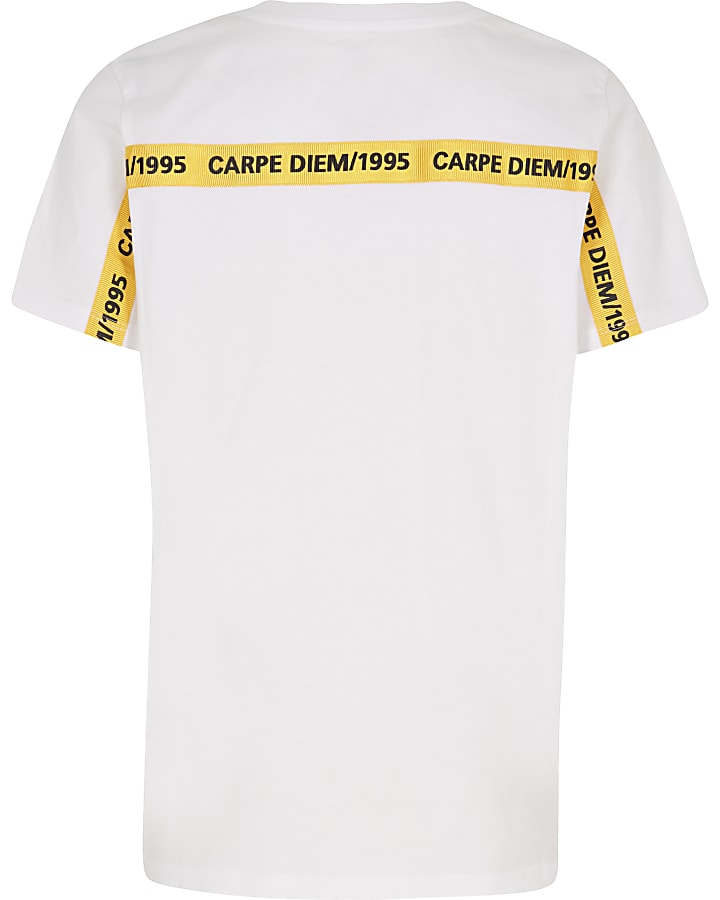 Boys white ‘Carpe Diem’ tape T-shirt