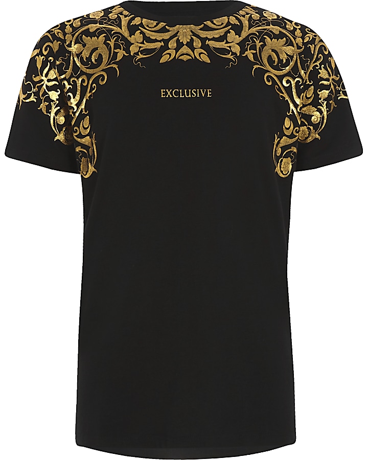 Boys ‘exclusive’ gold foil print T-shirt