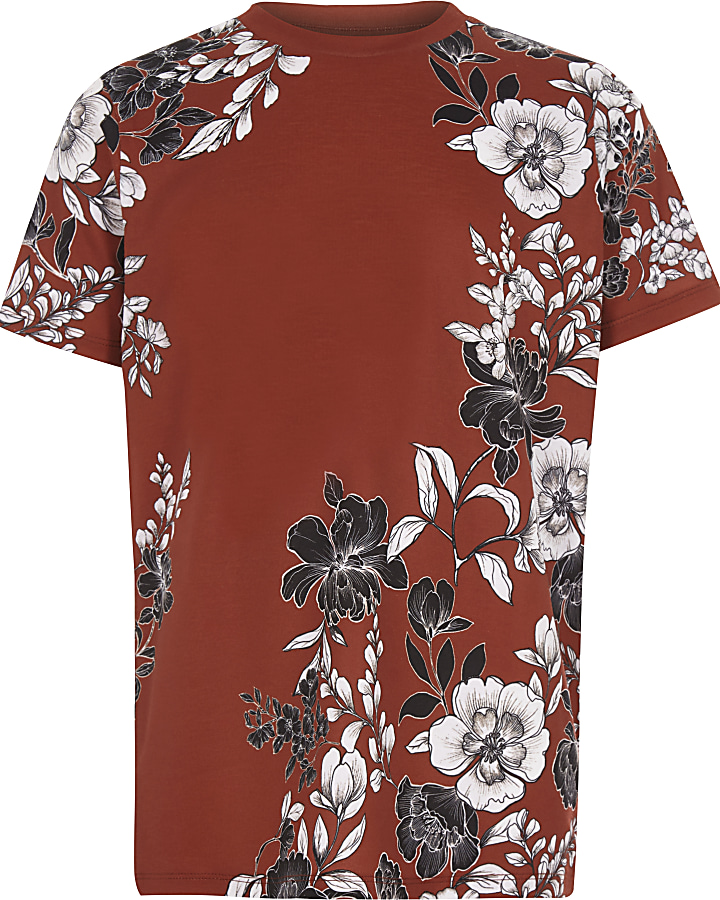 Boys brown floral short sleeve T-shirt