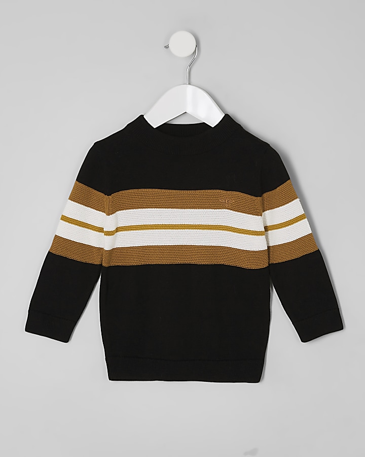 Mini boys black colour block jumper
