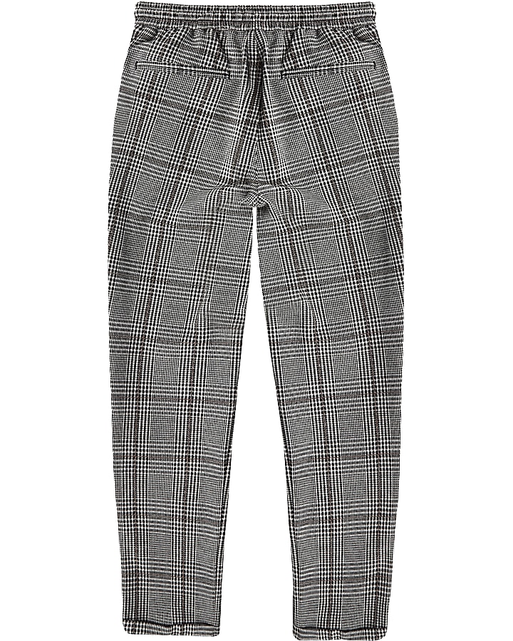 Boys grey check tape side trousers