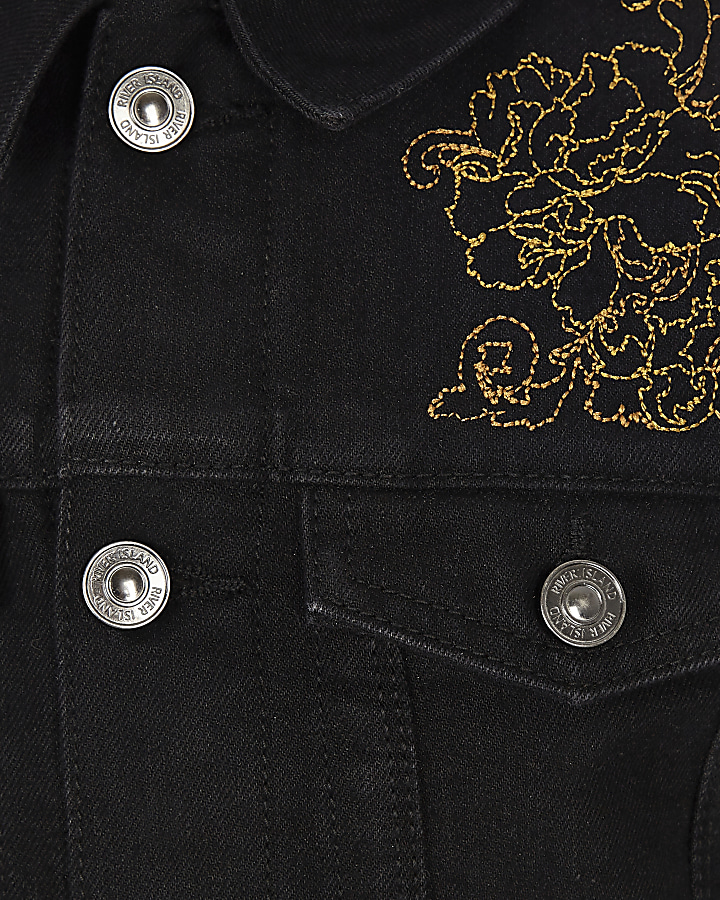 RI 30 boys black embroidered denim jacket