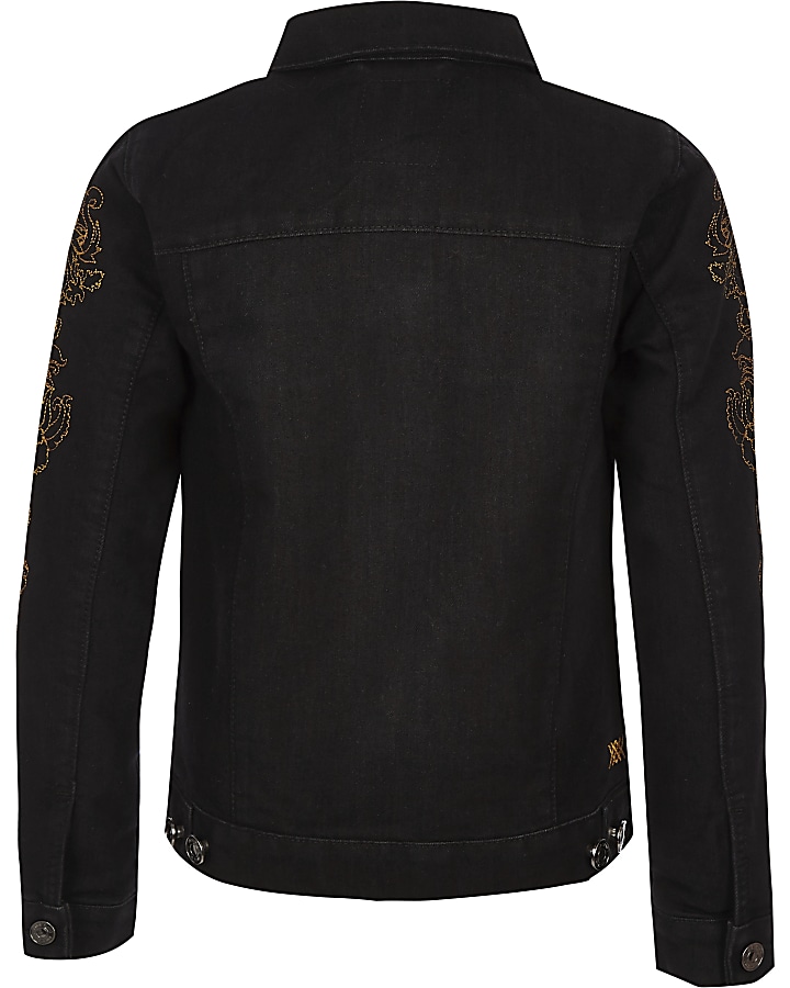 RI 30 boys black embroidered denim jacket