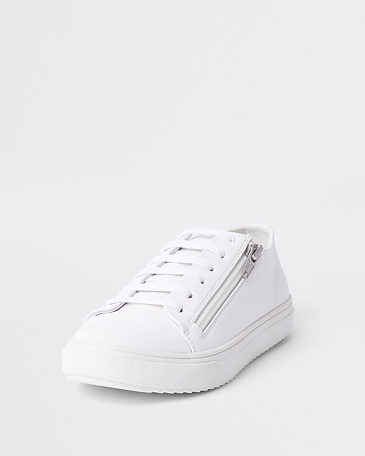 Boys white zip side lace-up trainers