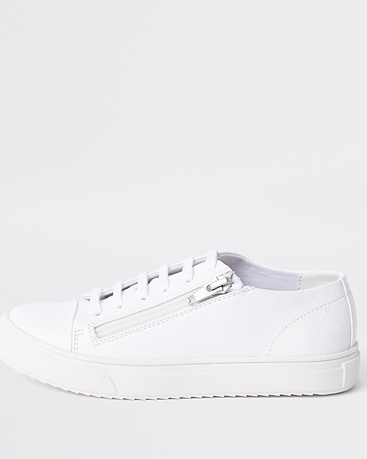 Boys white zip side lace-up trainers