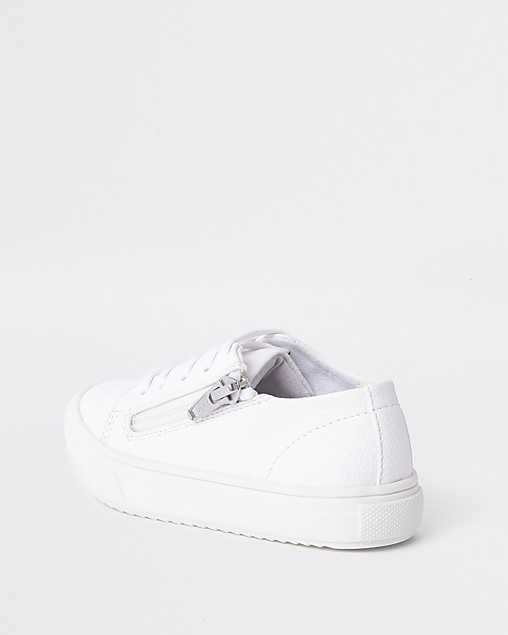 Mini boys white zip side lace-up trainers