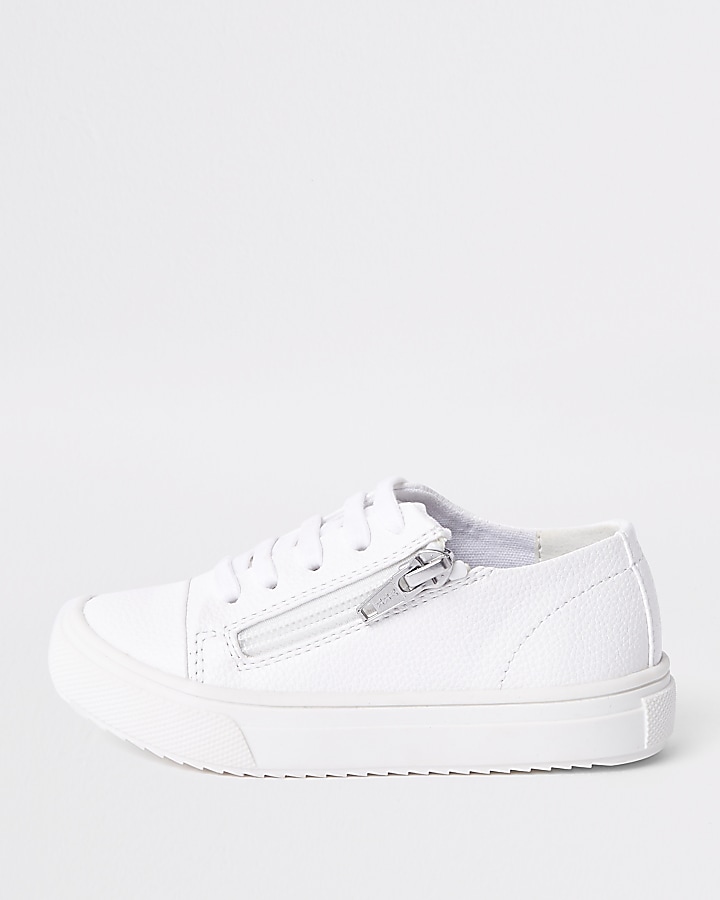 Mini boys white zip side lace-up trainers