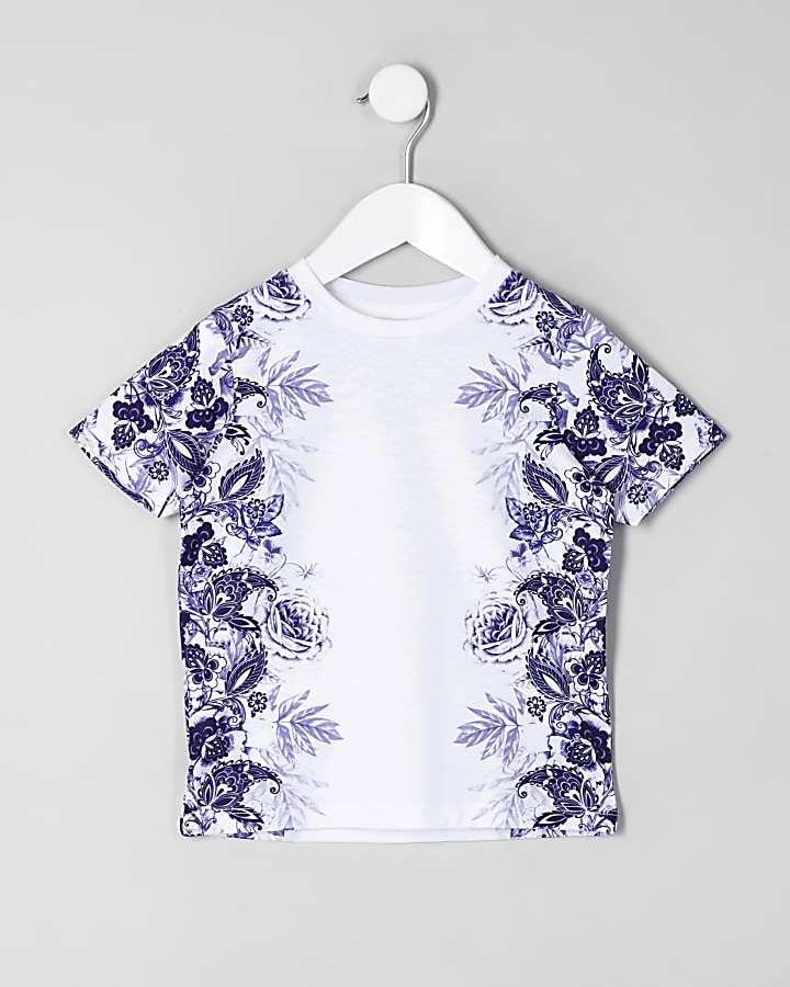 Mini boys white floral print T-shirt