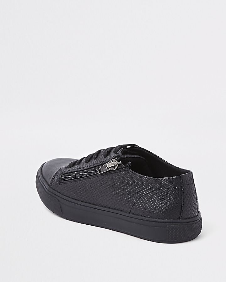 Boys black sole zip side lace-up trainers
