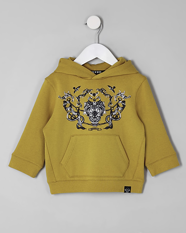 Mini boys yellow baroque print hoodie