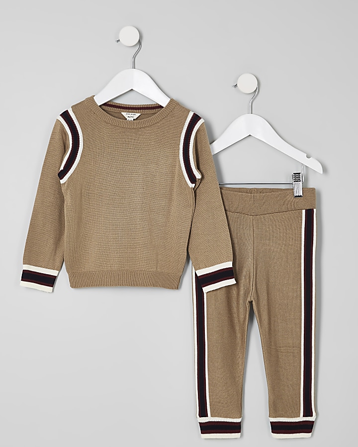 Mini boys brown jumper and joggers outfit