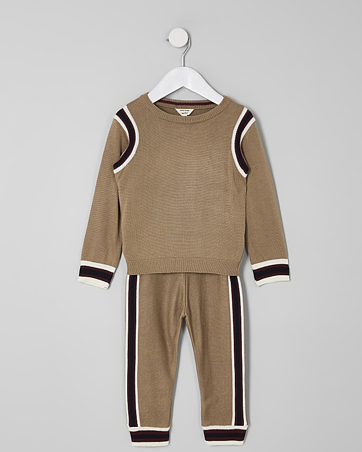 Mini boys brown jumper and joggers outfit