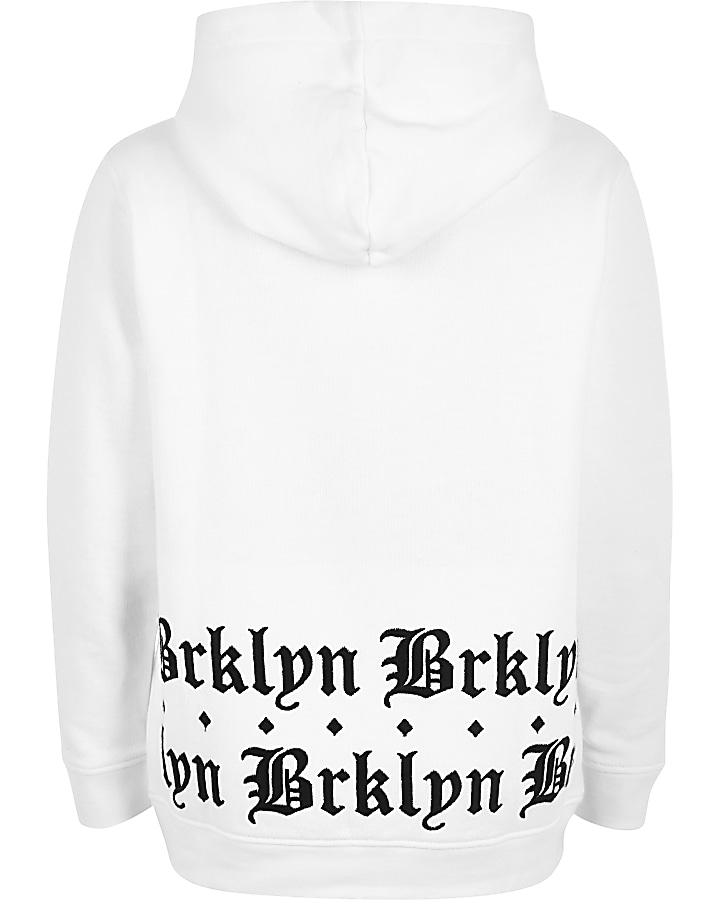 Boys white ‘Brklyn’ embroidered hoodie