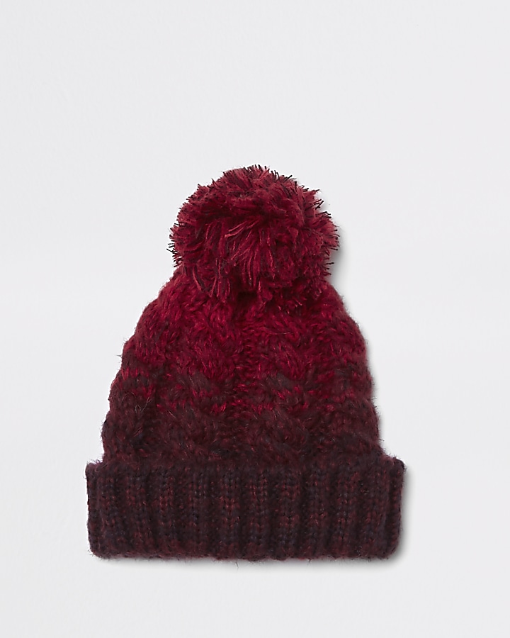 Boys red ombre knit hat and snood set