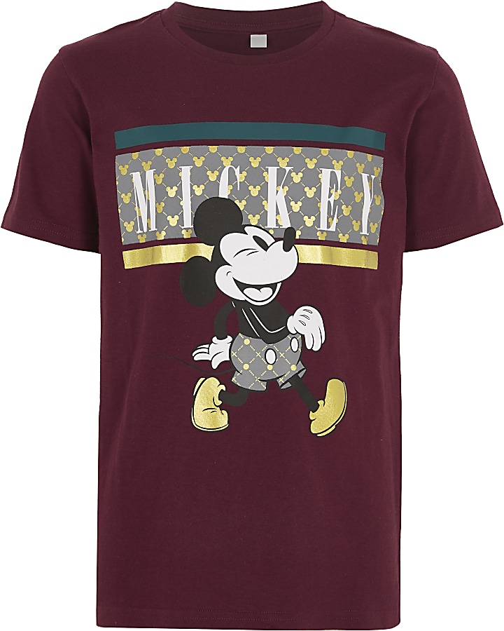 Boys burgundy Micky Mouse T-shirt
