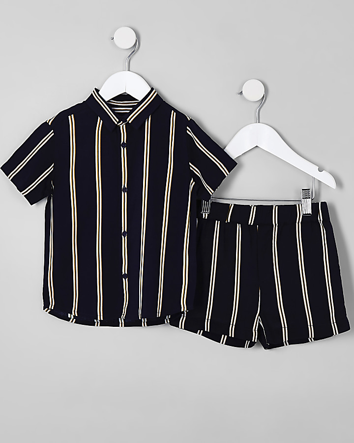 Mini boys navy stripe short outfit