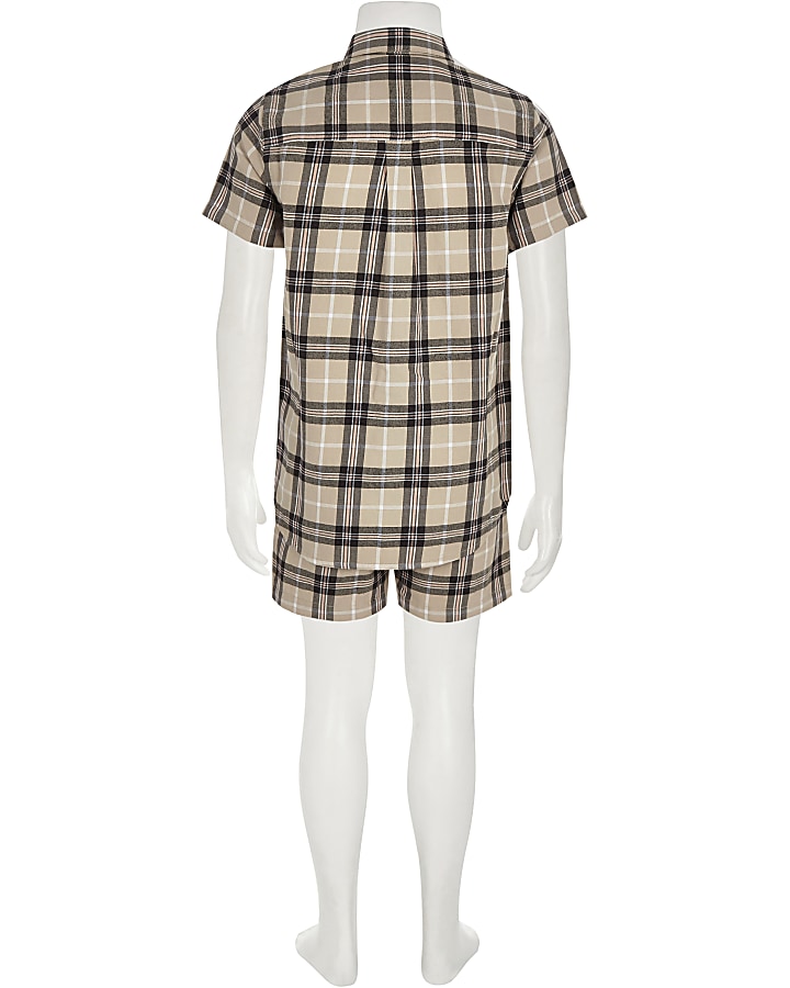 Boys stone check short outfit