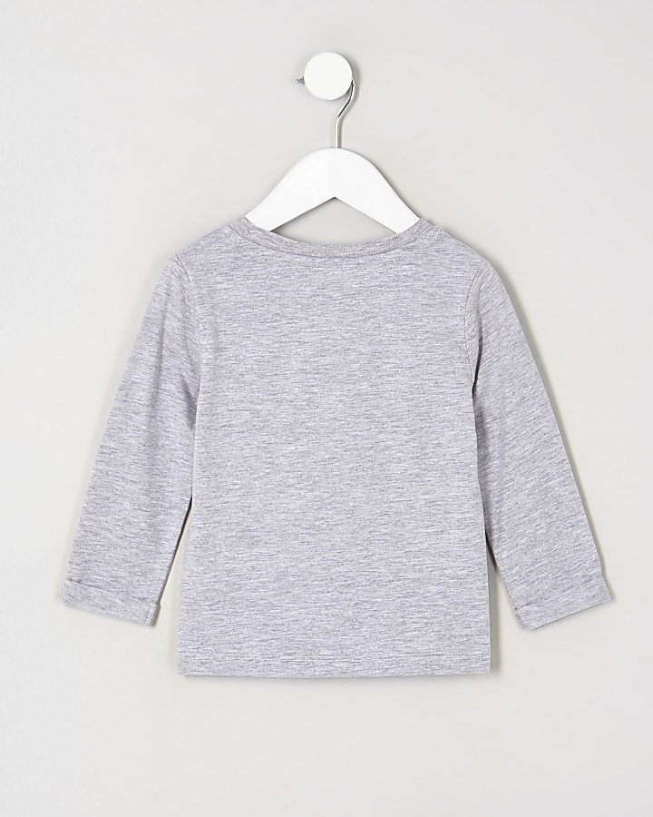 Mini boys grey ‘dude’ long sleeve T-shirt