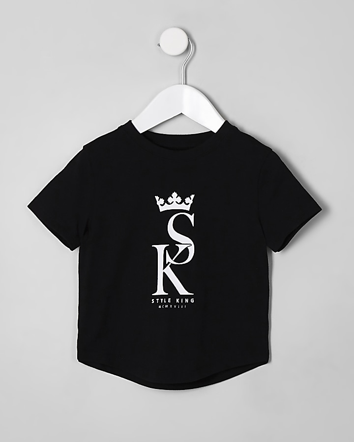 Mini boys black ‘style king’ T-shirt