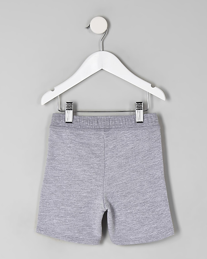 Mini boys grey marl ‘venti’ print shorts