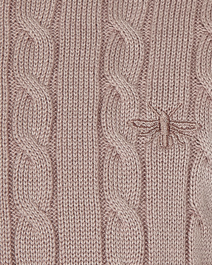 Boys pink cable knit tipped jumper